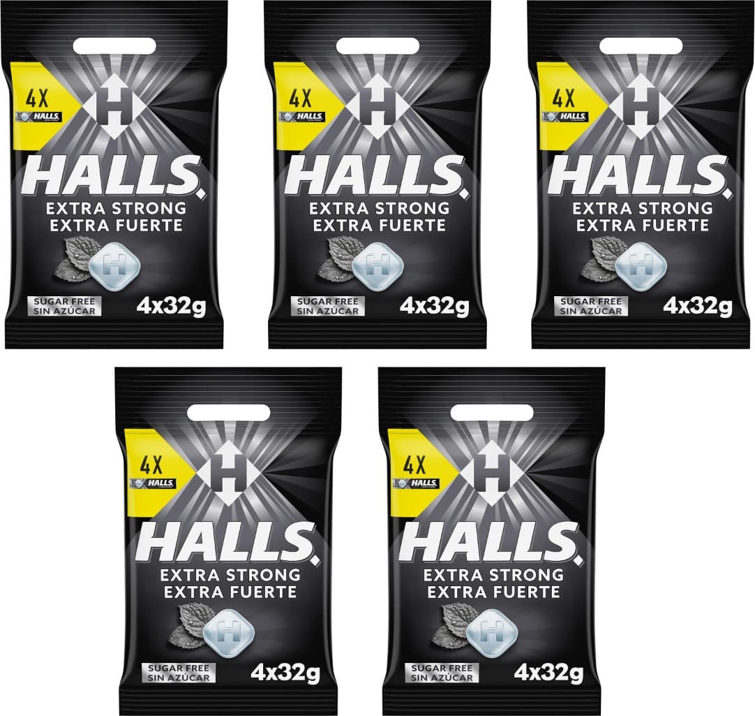 Halls Extra forte caramelo duro sabor eucalipto sem açúcar, 4 x 32 g, 5 pacotes