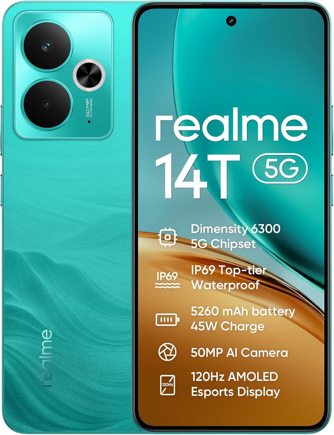 realme 14T | Smartphone 5G de 8 GB 256 GB com ecrã AMOLED 120 Hz, câmara 50 MP e bateria 5260 mAh