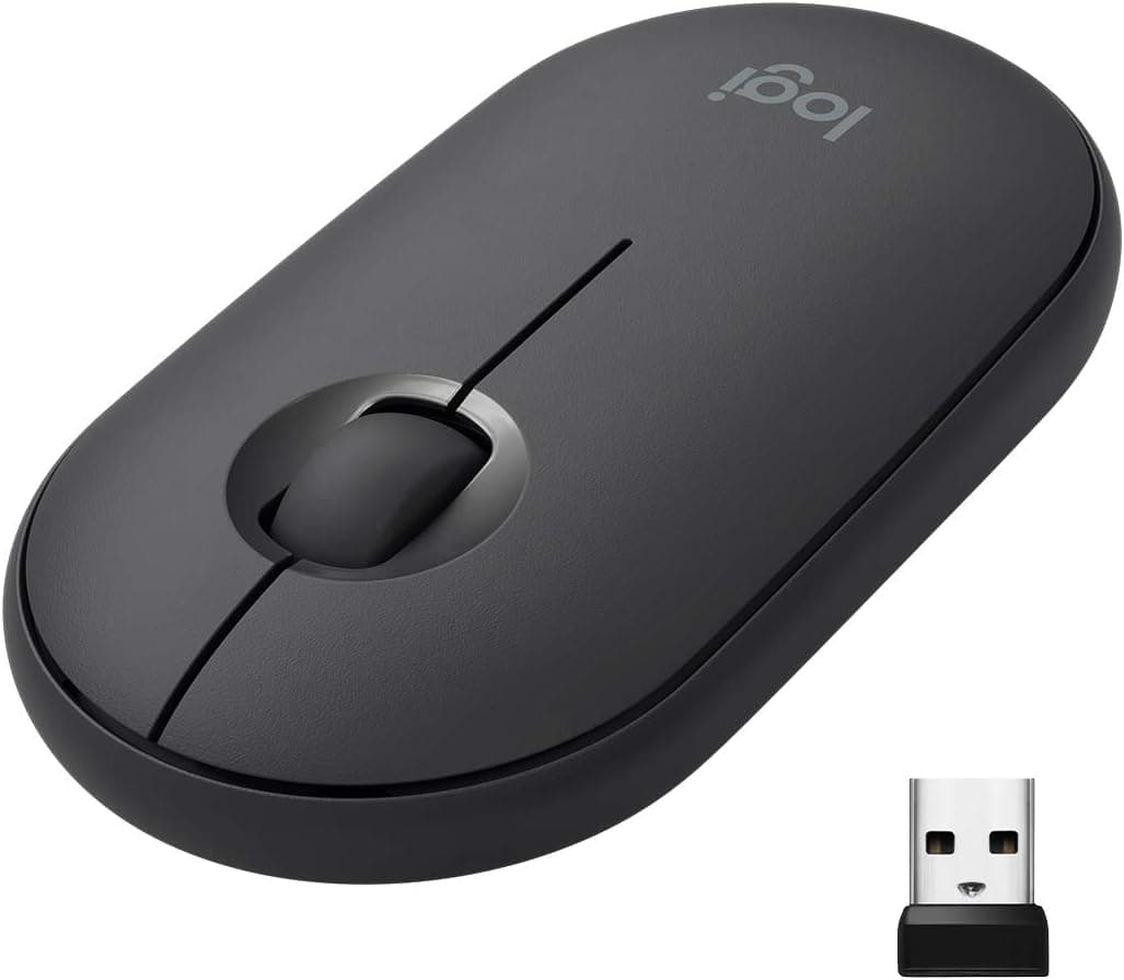 Logitech Pebble rato sem fio, Bluetooth ou 2,4 GHz com recetor Unifying, rato com clique silencioso para portátil/notebook/PC/Mac/iPad OS/Chromebook - preto