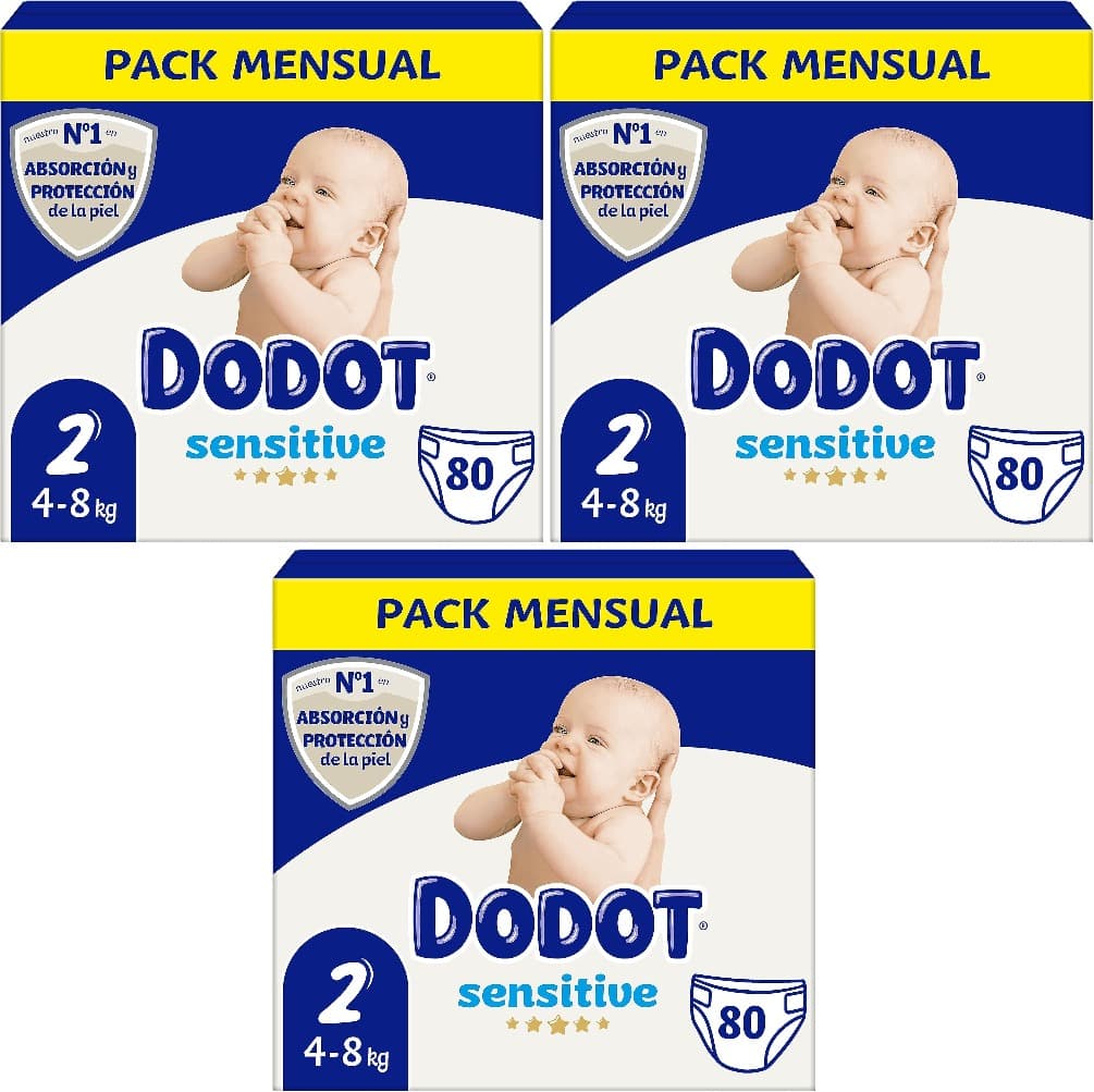 Dodot Fraldas Sensível Tamanho 2 – 80 unidades, 4-8kg x3