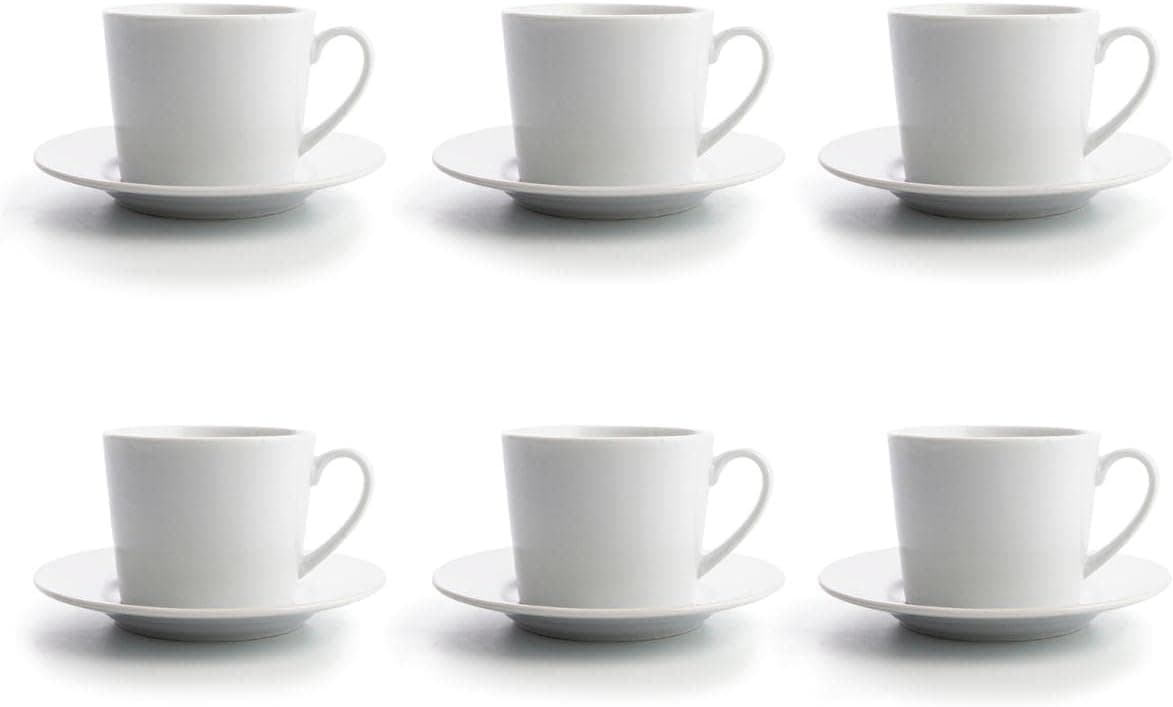 Quid Renova Canecas em Porcelana, cor branca, padrão, conjunto de 6 chávenas x 20 cl com prato