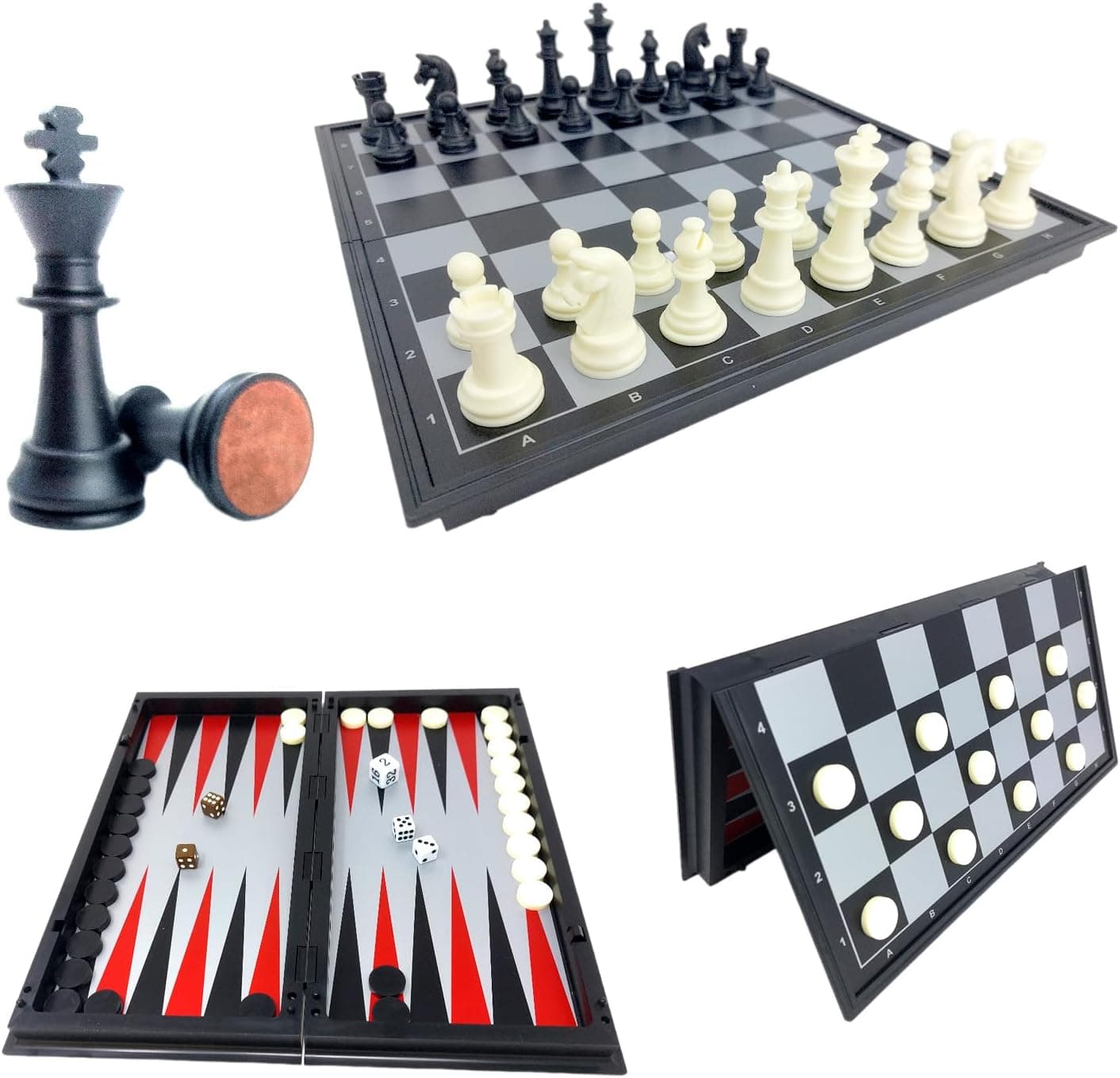 ChessEbook 3 em 1 Xadrez, Tabuleiro de jogos portátil dobrável para 3 jogos, 32 × 32 cm