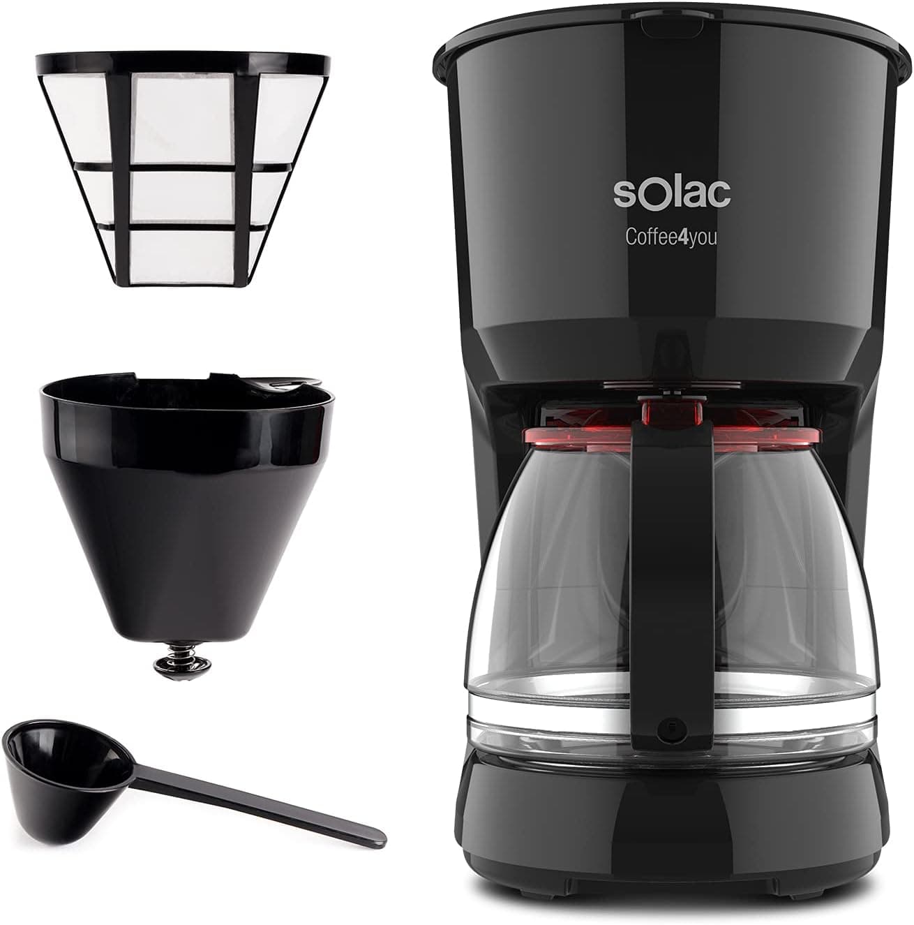 Solac CF4036 Coffee4You Cafeteira de gotejamento, 1,25 l, até 12 chávenas, jarro de vidro, anti-gotejamento automático, placa aquecedora mantém café quente, fácil de usar, filtro permanente-lavável