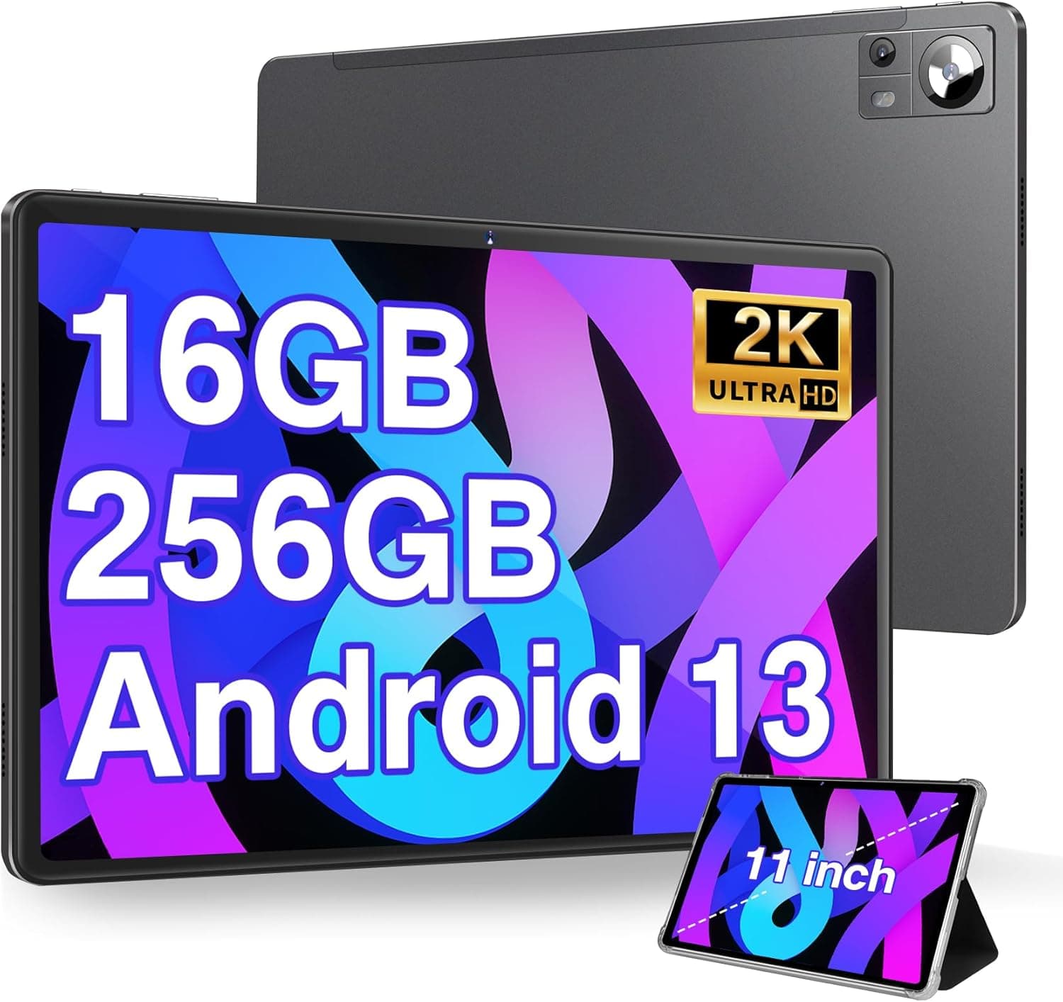 Tablet de 11 polegadas Android 13 com 16 GB RAM 256 GB ROM (1TB expansível), 2 K FHD tablets com câmara tripla (13 MP+5 2MP), 8 cores, 2,0 GHz, IPS 2000  1200, 5G Wi--Fi, bateria. ía 8600 mAh, BT