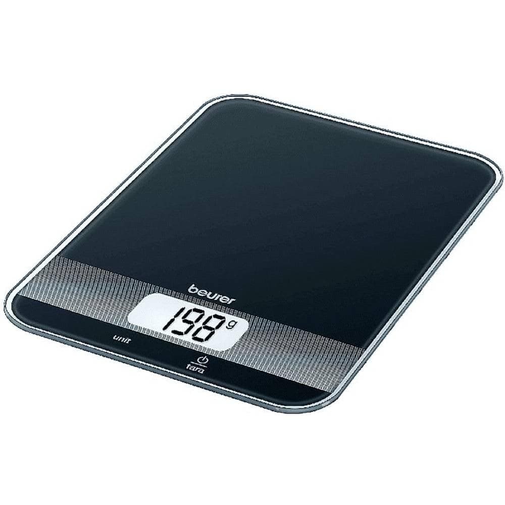 Beurer KS19 Black balança cozinha 5 kg Slate quadro de quadro função para ecrã LCD aviso sobrecarga precisão 1 gRM, preto brilhante