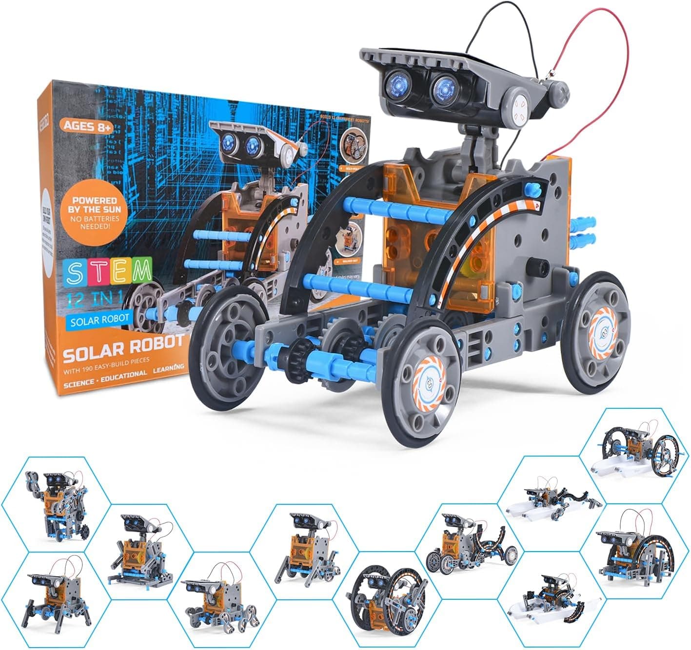 OMWay Solar Robot for Kids 7-9 Years, 12 in 1 Educational Games Science Robotics Kit Toys Kids 8 10 Years, Christmas Birthday Gifts for Boy 11 12, DIY Experiments Constructions for Kids Grey