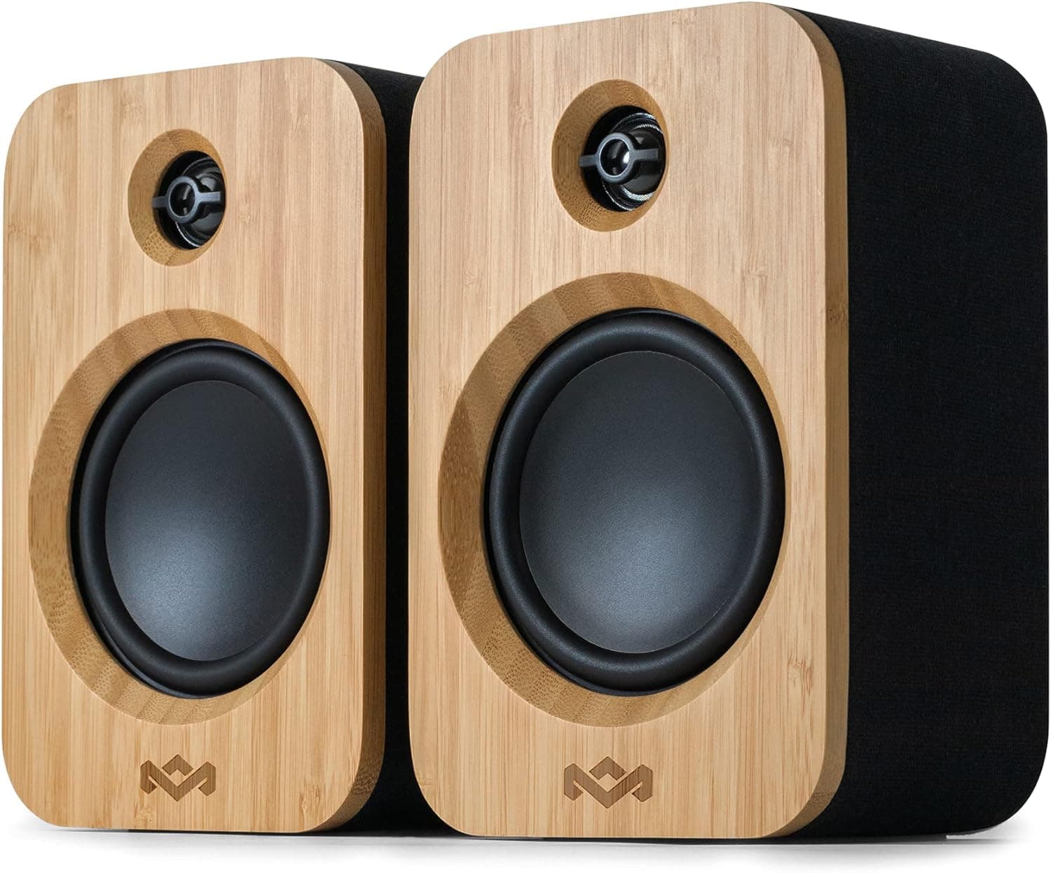 House of Marley Get Together Duo altifalante Bluetooth de estante de bambu - sustentável, gira-discos sem fios, com alimentação elétrica ou bateria de 25 h, entrada AUX, alta definição