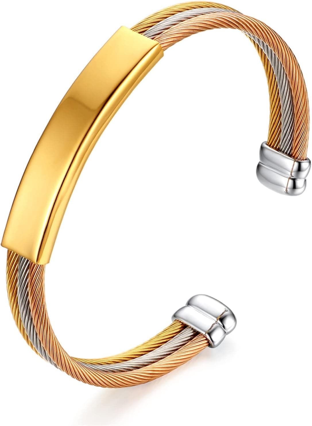 Cupimatch Pulseira personalizável para homem e mulher, de aço inoxidável polido, com gravação, 18 cm