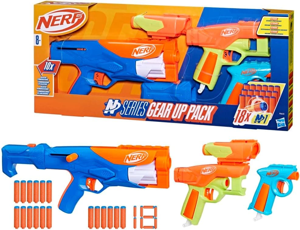 Nerf N Series Gear Up Pack - 3 lançadores - 18 dardos N1 compatível apenas com os lançadores N Series