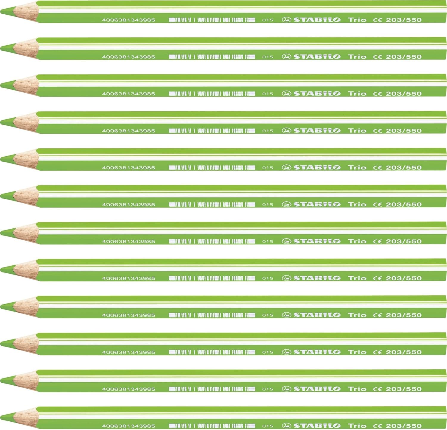 Lápis de cor triangular grosso STABILO Trio thick - caixa com 12 unidades - cor verde amarelado