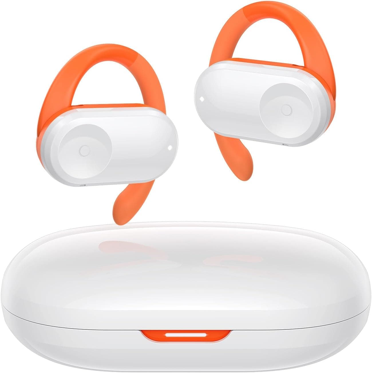 Auriculares abertos Bluetooth 5.3, auriculares sem fios desportivos, volume ajustável, 50 horas, altifalante duplo, qualidade de som puro para desportos, escritório, lazer, laranja