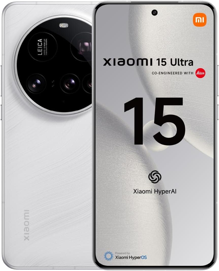 Xiaomi 15 Ultra - Smartphone de 16+512 GB, lente ótica Leica Summilux, Snapdragon 8 Elite, ecrã AMOLED WQHD+ de 6,73" de 120 Hz, HyperCharge de 90W, carregador não incluído, branco