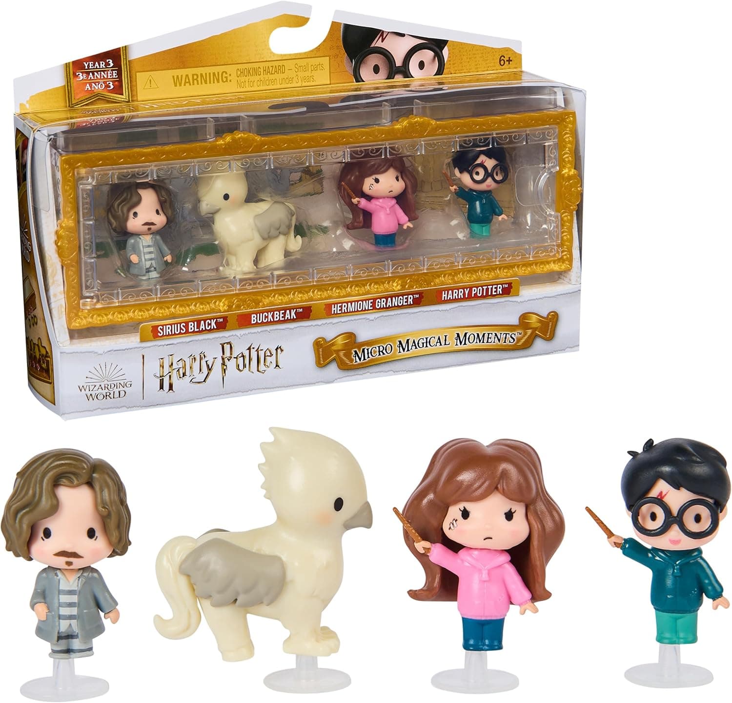 Wizarding World - Pack de 3 figuras Harry Potter e o prisioneiro de Azkaban ano 3: Harry, Hermione, Sirius Black, BUCKBEAK e caixa de exposição - 6069429 - Jogos infantis - brinquedos crianças 6 anos