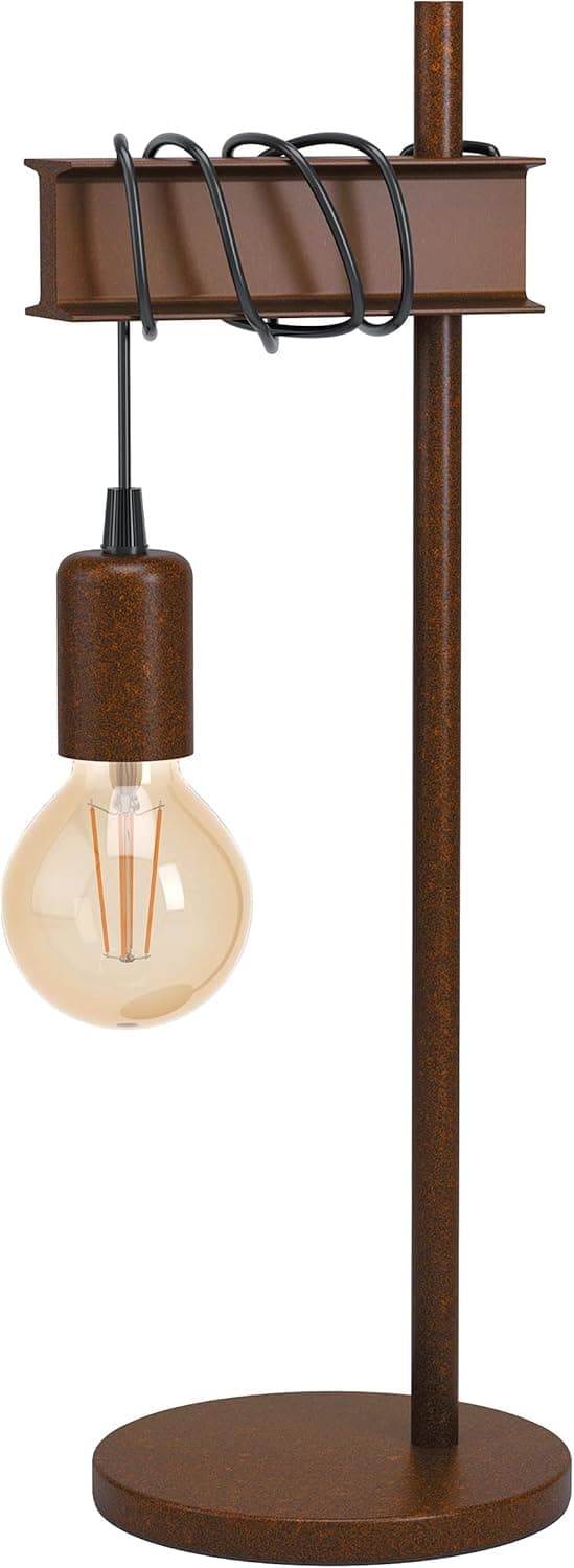 Eglo Candeeiro de mesa Townshend 4, 1 candeeiro de mesa chama vintage, industrial, candeeiro de noite, candeeiro de sala de estar em castanho antigo, candeeiro com interruptor, versão E27