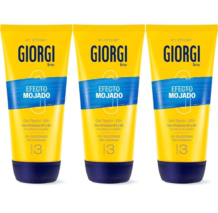 Giorgi Line - Gel de fixação Efeito Molhado, 0% silicone, fixação 48h, sem resíduos, fixação 3 - 170 ml x 3 