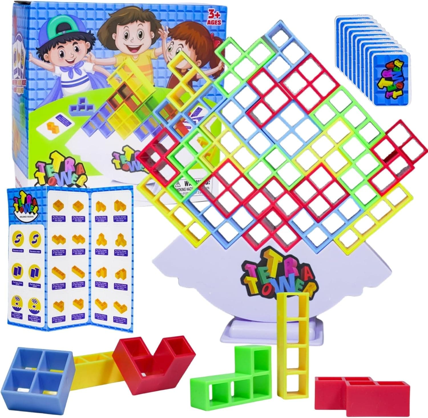 Stutfree Jogo de torre Tetris de 64 peças, jogo de torre Tetris Balance, jogo de torre empilhável para crianças, jogo de equilíbrio de Tetris Tower blocos de empilhamento, jogo de equilíbrio