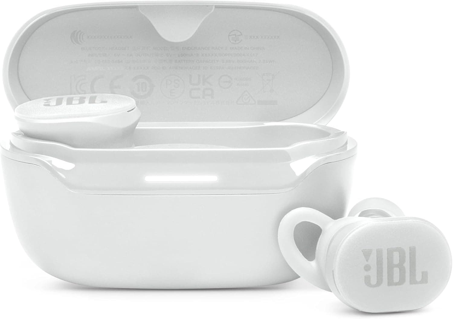 JBL Endurance Race 2, Earbuds True Wireless Bluetooth, bateria de 48 horas, resistência à água e ao pó IP68, cancelamento de ruído, som Pure Bass, ambiente inteligente, modos desportivos, branco
