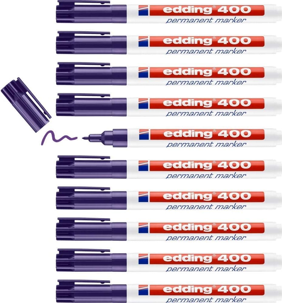 edding 400 Marcador permanente Violeta, 10 marcadores - ponta fina redonda 1 mm, impermeável, de secagem rápida, marcadores indeléveis, para cartão, plástico, madeira, metal, vidro