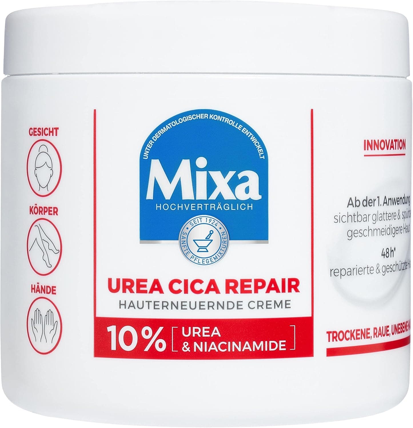 Mixa Urea creme rejuvenescedora da pele com uréia e niacinamida para pele seca, áspera e irregular, repara e alisa, hidratante para o corpo, mãos e rosto, Urea Cica Repair, 400 ml