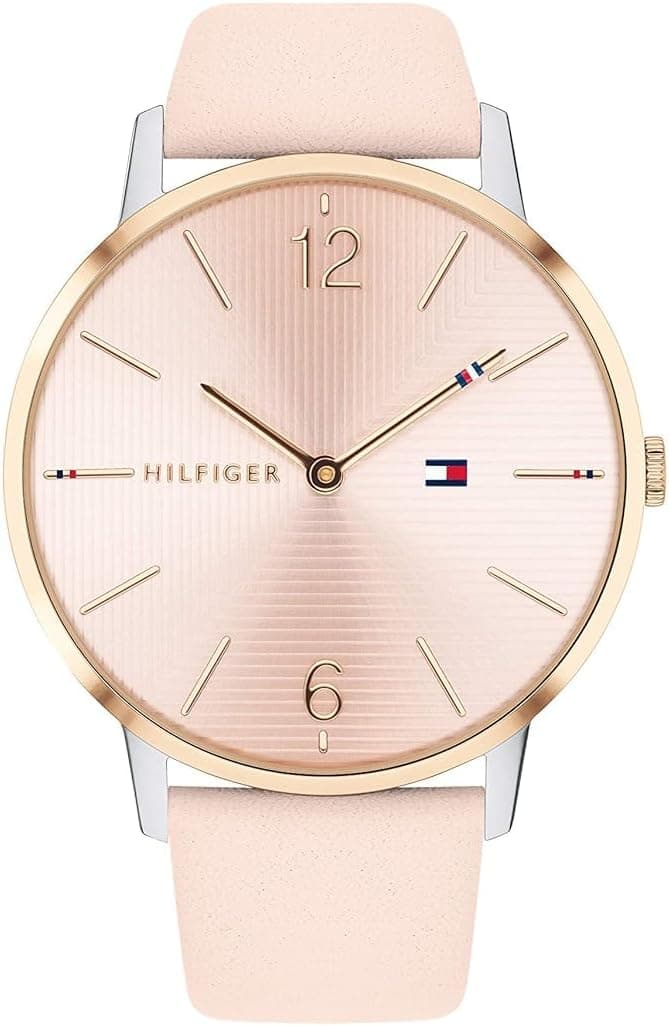 Tommy Hilfiger Relógio analógico de quartzo para mulher com correia em couro rosa - 1781973, Prata / ouro rosa / prata