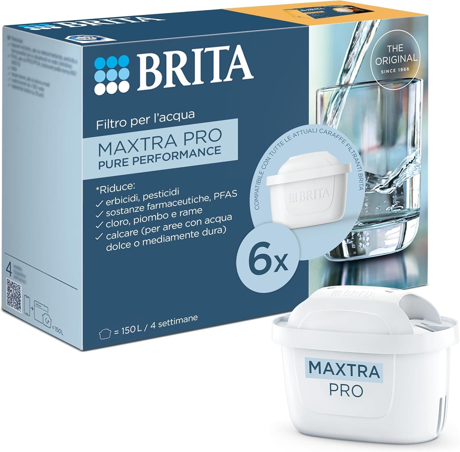 Brita Maxtra Pro All-in-1 | Filtros para jarros de água pack de 6 unidades com redução de cloro calcário e PFAS