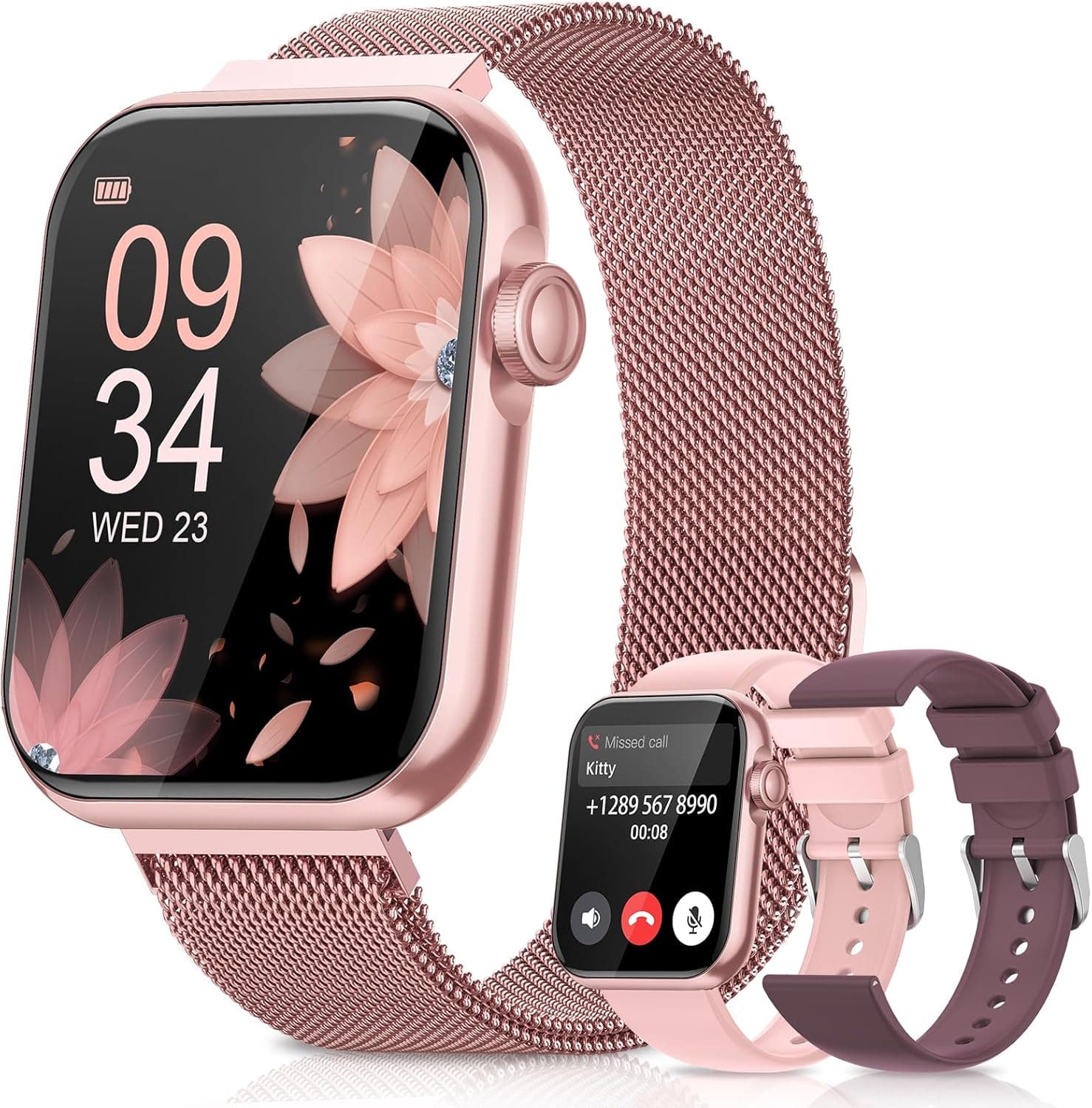 DEKELIFE 2025 Relógio inteligente mulher com chamadas, 1,85" Smartwatch com 3 tiras 110 modos desportivos SpO2/monitor de sonho/IP68 impermeável pulseira atividade para Android iOS, rosa