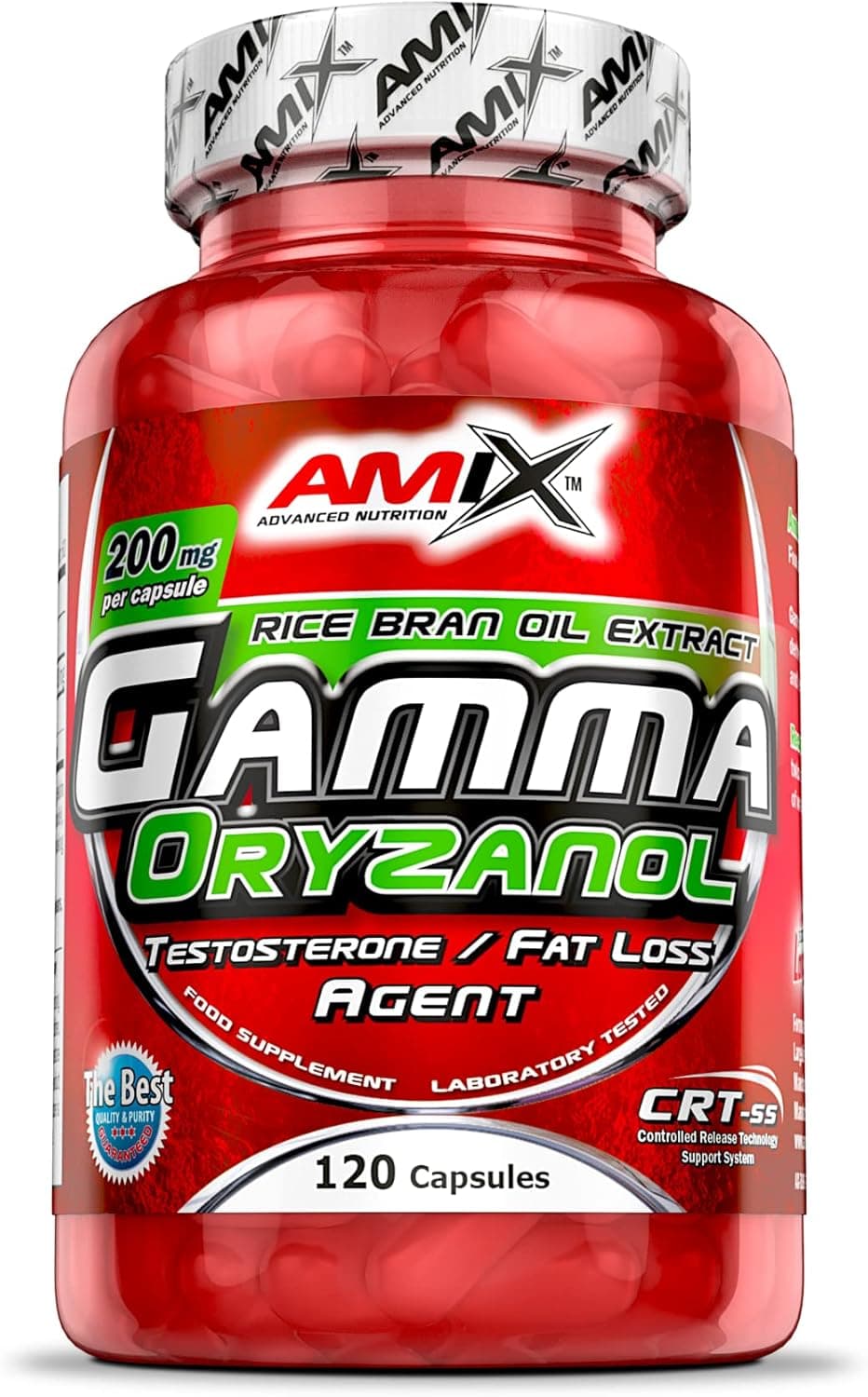 AMIX - Suplemento desportivo de gama Oryzanol em 120 cápsulas - Ajuda ao aumento da testosterona - contribui para aumentar a força e a massa muscular - suplemento alimentar