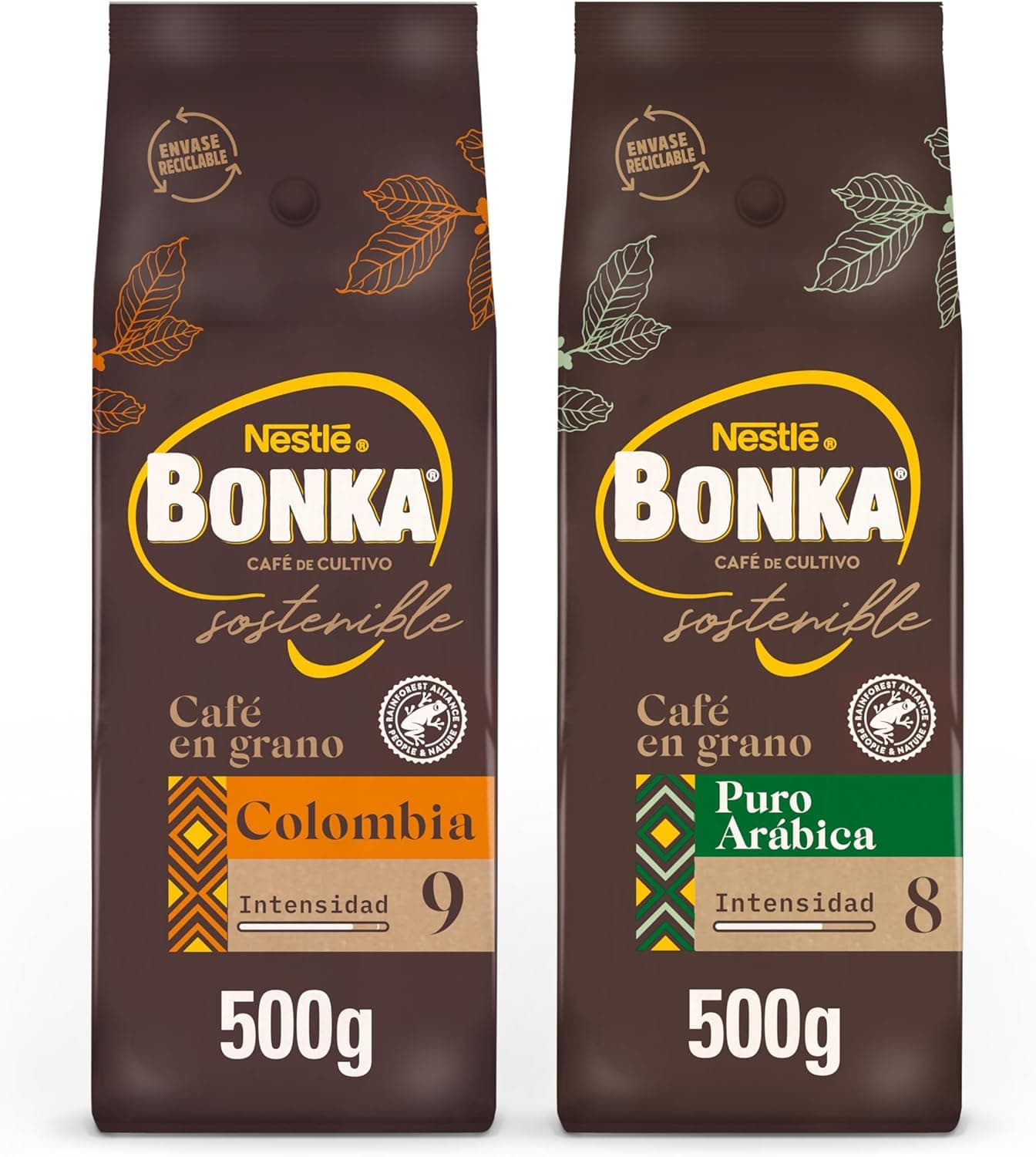 Bonka Pacote variado: Bonka café em grão puro árabe e Bonka café em grão Colômbia, 2 embalagens 500 g (total 1 kg)