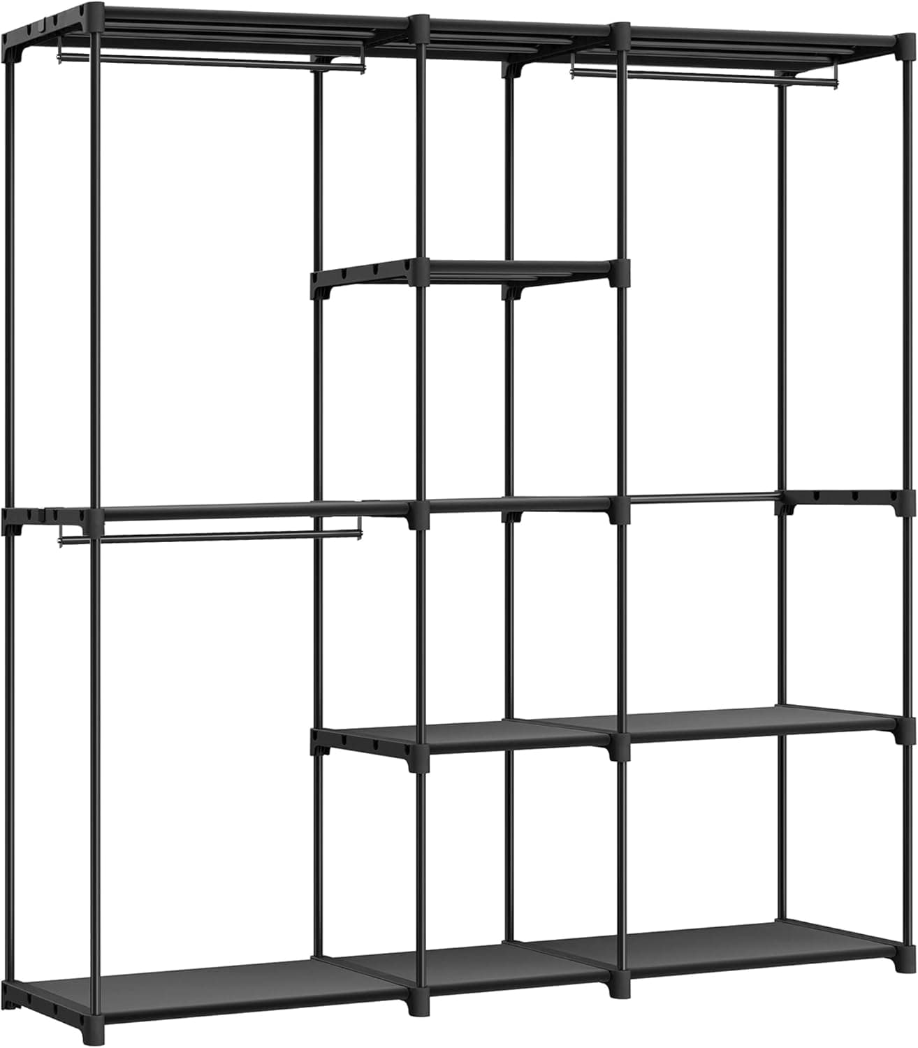 SONGMICS Armário, bengaleiro, guarda-roupa, com barras, vestiário, prateleiras de tecido, armação de metal, 182 x 43 x 182 cm, tinta preta RYG037B02