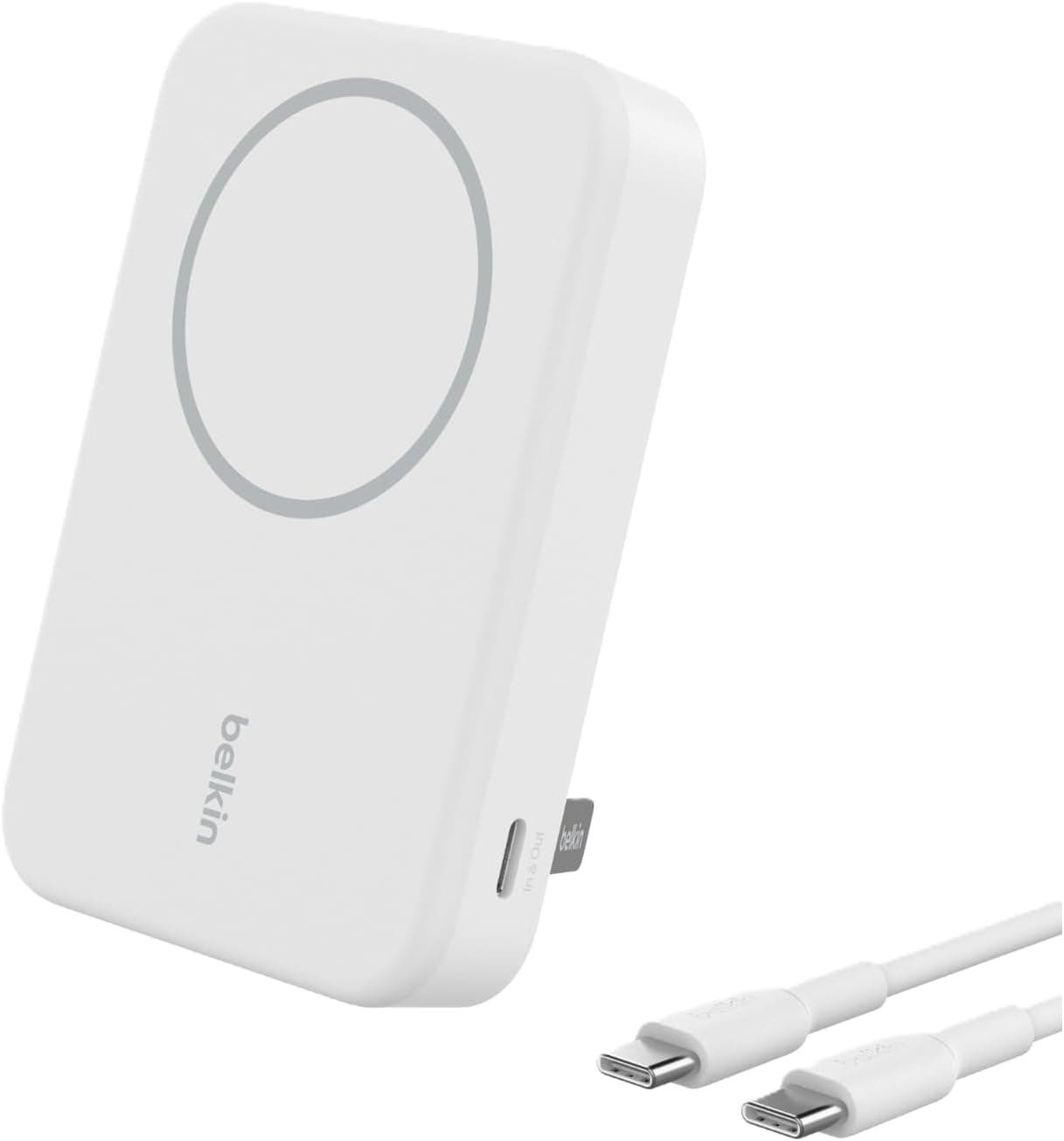 Belkin BoostCharge Pro bateria externa sem fios de 10 000 mAh com Qi2, carregador portátil compatível com MagSafe suporte cavalete, iPhone 15, 15 Plus, 15 Pro, 15 Pro Max, iPhone 14 e outros, branco