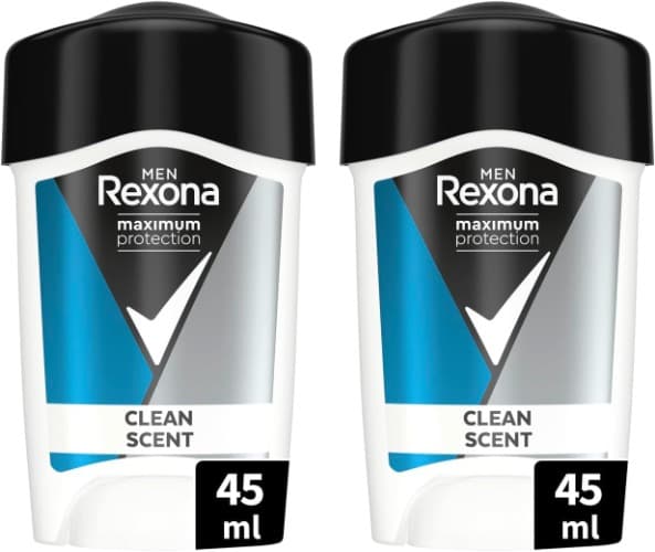 Rexona Maximum Protection Clean Scent Desodorante em creme anti-respirável, para homem, 45 ml x 2