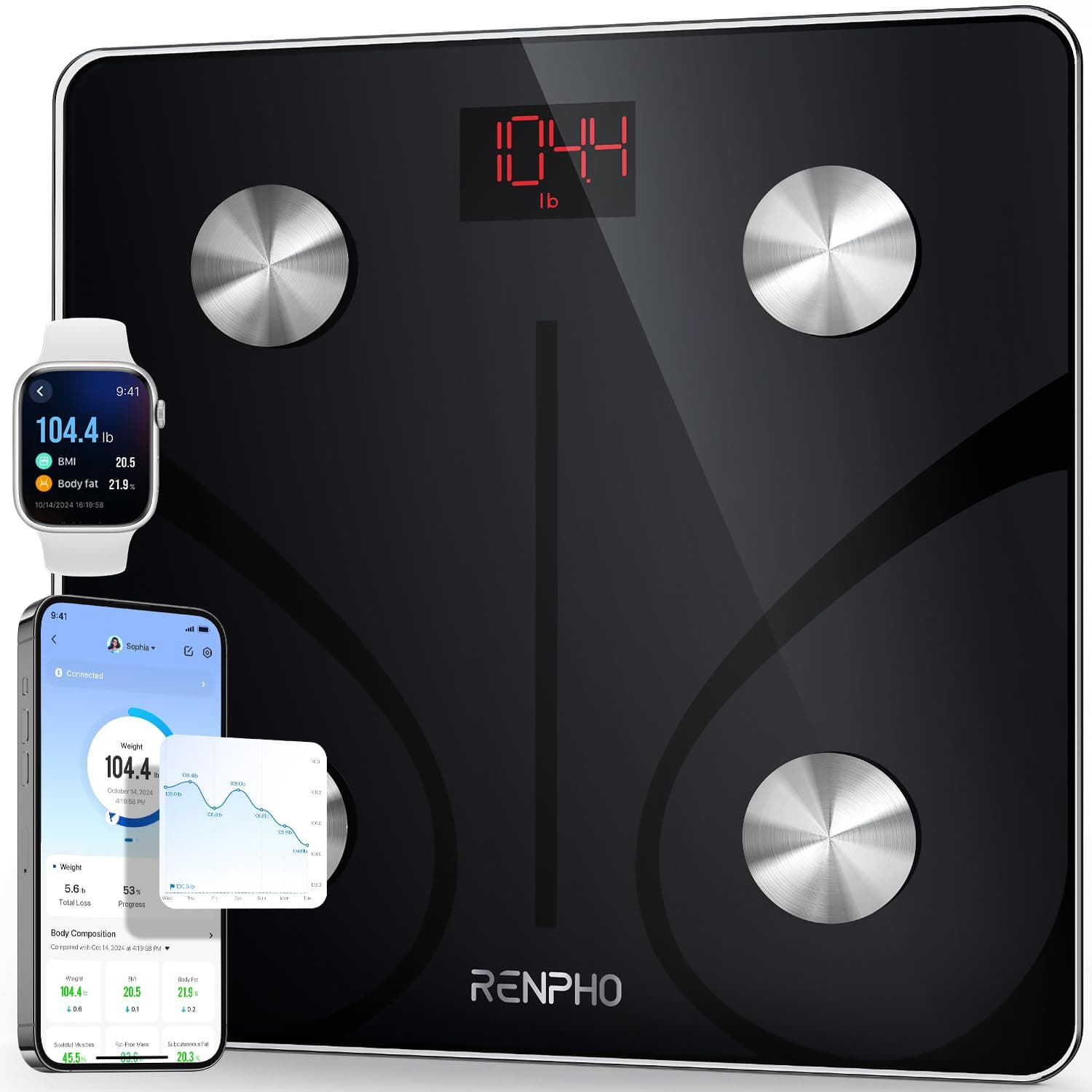Balança de casa de banho digital ,gordura corporal, Renpho, Bluetooth inteligente, com aplicação, eletrónica, analógica, monitores com análise corporal, 13 medições de peso, IMC visceral e muscular