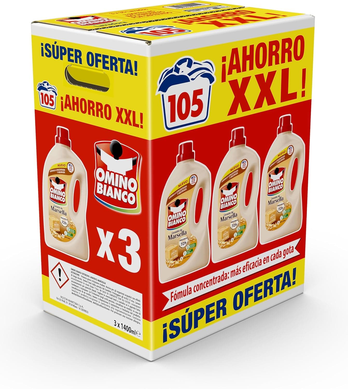 Omino Bianco Marsella | Detergente líquido para roupa pack económico 105 lavagens
