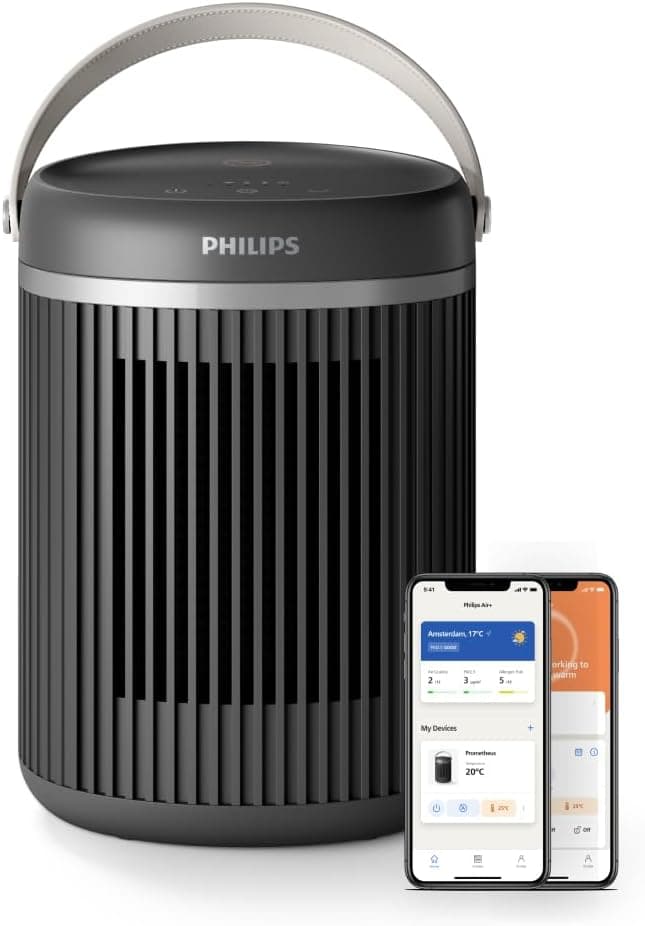 Aquecedor ligado Philips série 3000 de 2000 W, até 50% de economia de energia com Eco AI, silencioso 24 db(A), 5 funções de segurança, oscilação de 45°, cinzento escuro (CX3120/01)