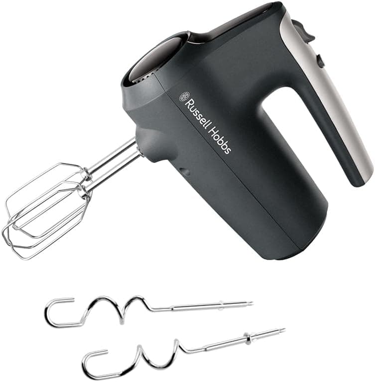Russell Hobbs Liquidificadora amassadora, para pastelaria, 5 velocidades, turbo, varetas de bater e ganchos para amassar na máquina de lavar louça, permanece erguida, 350 W máx, Desire Matte Charcoal