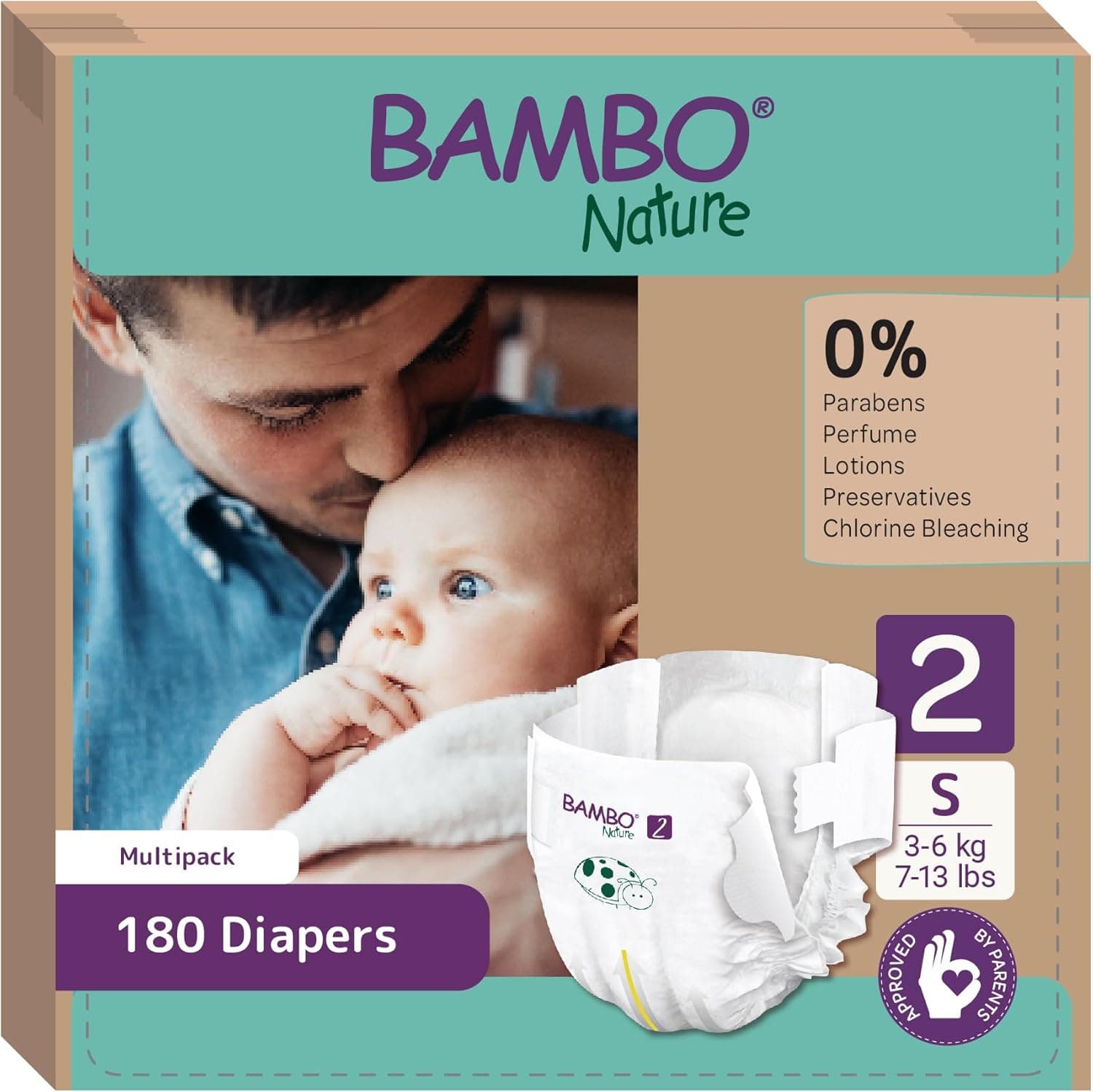 Fraldas Bambo Nature tamanho 2-3 a 6 kg (pack 6 x 30 Un)