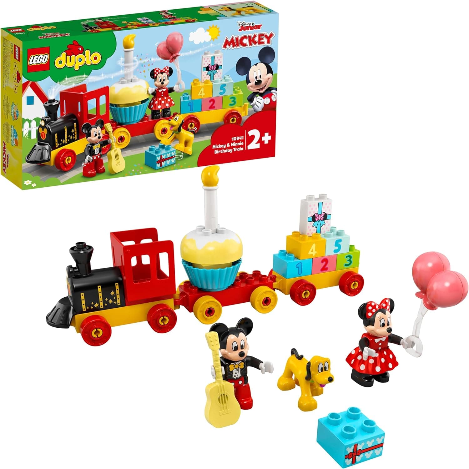 LEGO 10941 Comboio de aniversário duplo de Mickey e Minnie, brinquedo educativo de construção com pluto, bolo e vela, presentes para crianças de 2 anos ou mais
