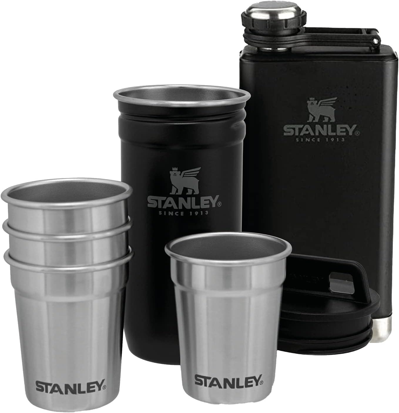Stanley Adventure | Conjunto de garrafa de bolso em aço inoxidável com 4 copos para bebidas