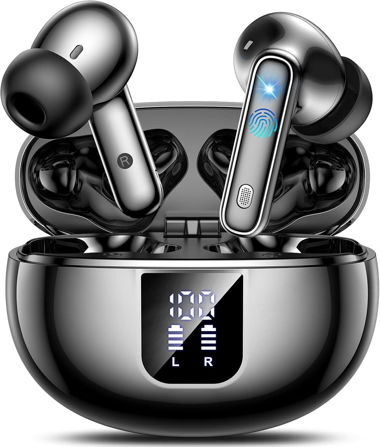 Auriculares Bluetooth intra-auditivos, auriculares sem fios ANC Bluetooth 5.4, modo transparência capacetes som estéreo com graves profundos, 36H tempo de reprodução ecrã LED, IP7 impermeável