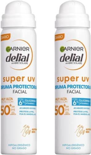 GARNIER DELIAL Spray Solar Facial Proteção Muito Alta FPS 50+ Para Pele Sensível Hidrata e Fixa a Maquiagem 75 ml x 2