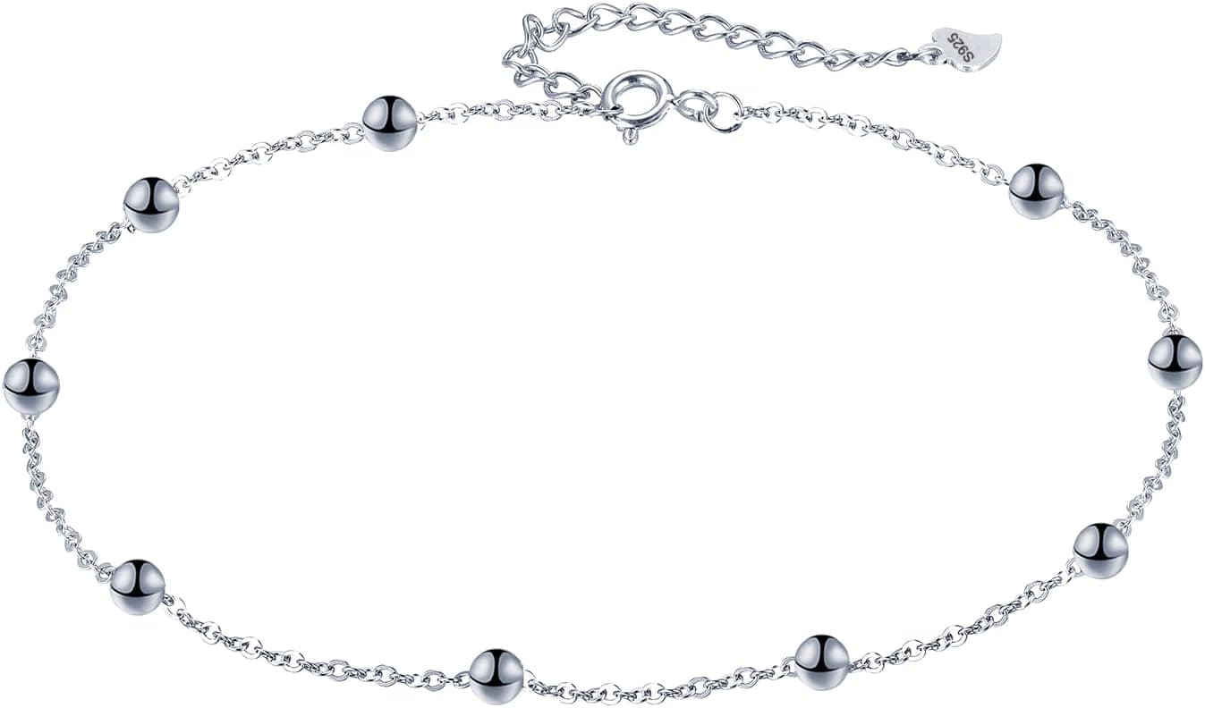 Yinsen Tornozeleira pulseira prata de lei 925 para mulher tornozeleiras correntes, ajustável 22 4 cm