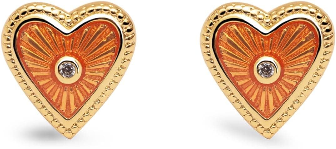 SINGULARU My Heart | Brincos em latão com banho de ouro 18Kt coração com zircónias e esmalte para mulher