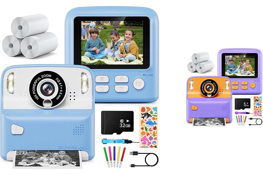 Câmara com fotos infantis instantâneas, Kaishengyuan câmara de fotos infantil, 2,4" 1080P câmara instantânea para crianças com cartão SD de 32 GB, canetas coloridas e papel de impressão