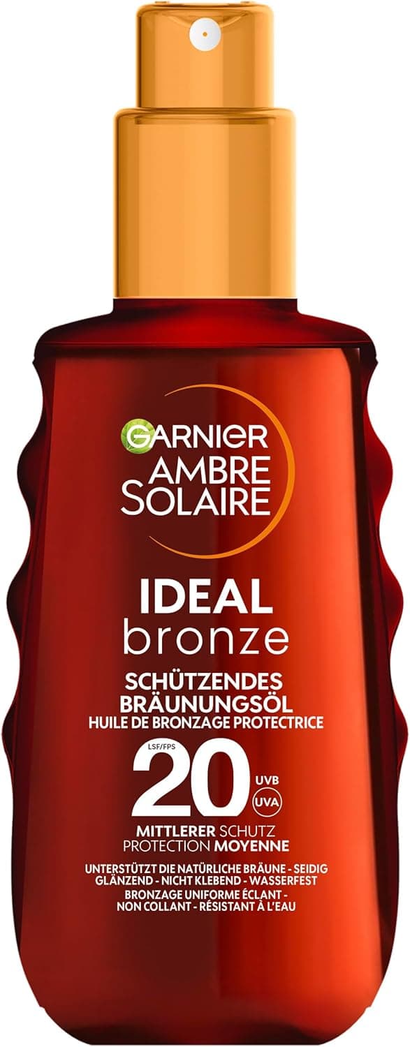 Garnier Óleo solar SPF20, protetor solar hidratante e acelerador de bronzeamento, Ambre Solaire ideal bronze, 1 x 150 ml