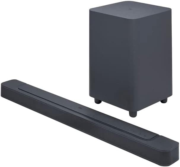 JBL Bar 500 Barra de som de 5,1 canais e altifalante de graves de 10 polegadas, MultiBeam e Dolby Atmos, som 3D envolvente, com AirPlay, Alexa Multi-Room Music e Chromecast, preto