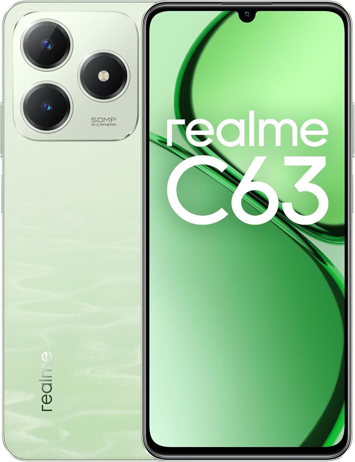 realme C63 Smartphone 8+256 GB, 6,7" HD LCD 90Hz ecrã, bateria de 5000 mAh, carregamento rápido de 45 W, 50 MP câmara principal, 5G Dual SIM telemóvel, cor verde