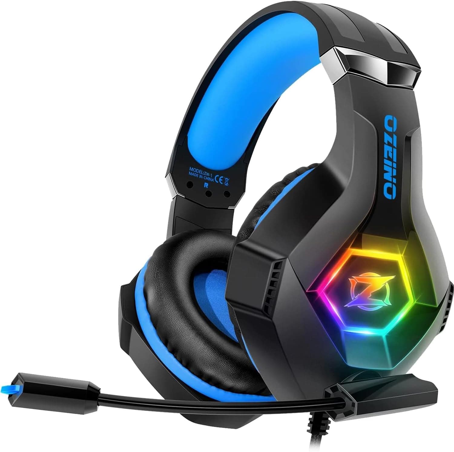 Headset de gaming, auriculares para jogos com microfone rotativo, luz RGB, premium Stereo, orelhas leves confortáveis, para PS4 PS5 Xbox PC Switch tablet portátil