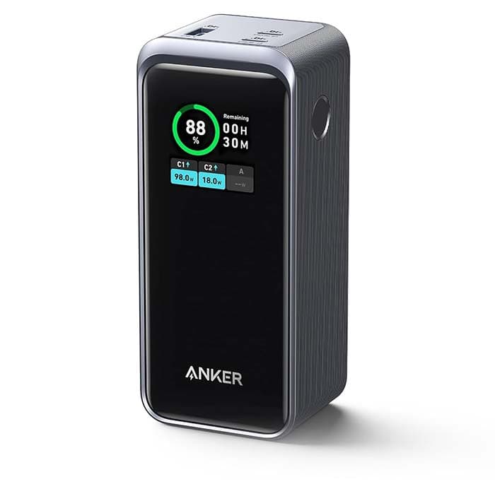 Anker Prime Power Bank portátil de 20 000 mAh com saída de 200 W, ecrã digital inteligente, 2 portas USB-C e 1 USB-A 