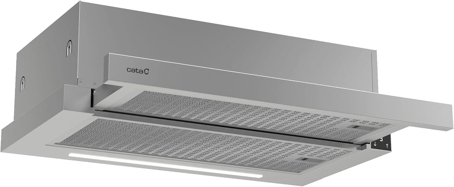 Cata Sino extrator telescópico TFH 6430 X com 4 níveis de extração 3 1 TURBO painel de controlo tátil motor sem fios extra silencioso faixa LED fácil instalação largura 59,8 cm, cor Inox