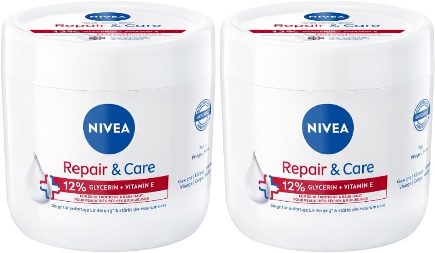 NIVEA Creme corporal Repair & Care creme hidratante e sem gordura de absorção rápida com vitamina E e glicerina para peles muito secas e ásperas (400 ml)